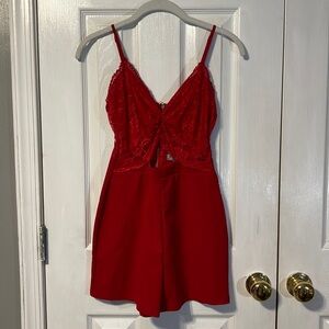 Red Lace-Top Romper. Size S